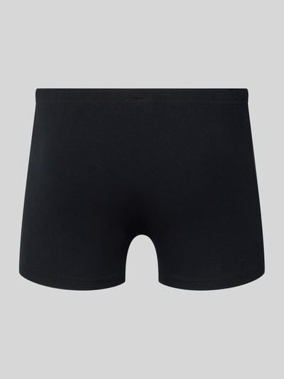 Produktfoto, schwarze Slim Fit Boxershorts mit Logo-Patch im 2er-Pack von Götzburg Wäsche, weicher Baumwoll-Mix, glatte Oberfläche.