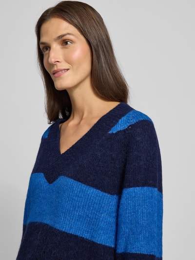 MOS MOSH Sweter z dzianiny z mieszanki wełny ze wzorem w paski model ‘Taci’ Królewski niebieski 3