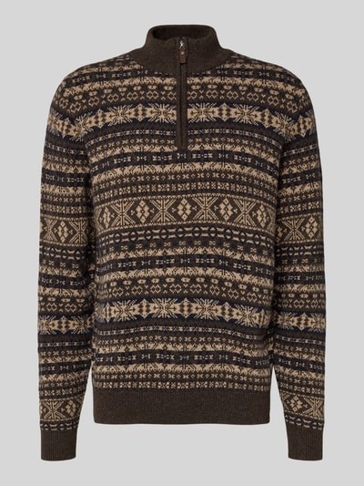 Fynch-Hatton Sweter o kroju regular fit z czystej wełny model ‘Jacquard’ Czekoladowy 2