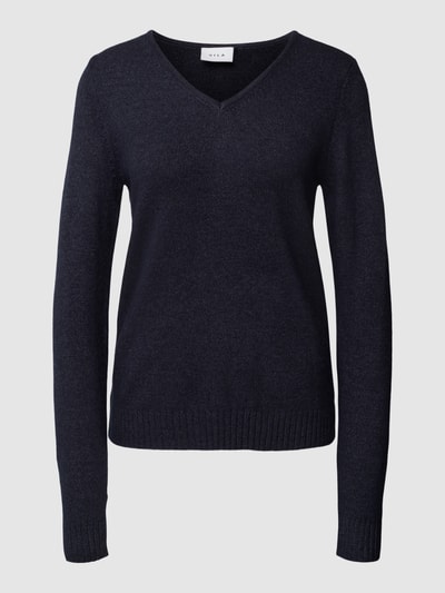 Vila Gebreide pullover met V-hals, model 'Viril' Donkerblauw gemêleerd - 2