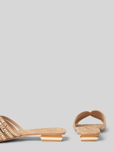 Produktfoto, Sandalette mit Ziersteinbesatz von Alma en Pena, beige mit glatter Sohle, flacher Absatz, Schlupfform, strukturierte Oberfläche