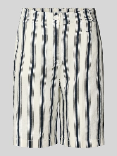 Produktfoto, Bermudas aus Leinen im Allover-Look von Christian Berg Woman in Weiß mit dunkelblauen Streifen, Regular Fit, feine Leinenstruktur