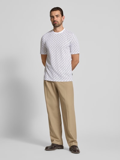 bugatti T-Shirt im Allover-Look mit Rundhalsausschnitt Weiss 1