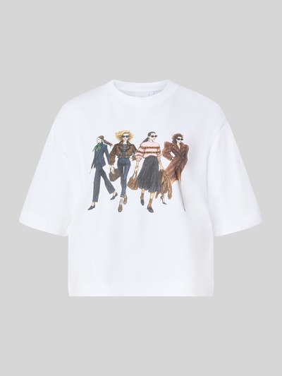 Produktfoto, Relaxed Fit T-Shirt aus reiner Baumwolle von Rich & Royal in Weiß mit Motiv-Print und Strasssteinbesatz, Rundhalsausschnitt