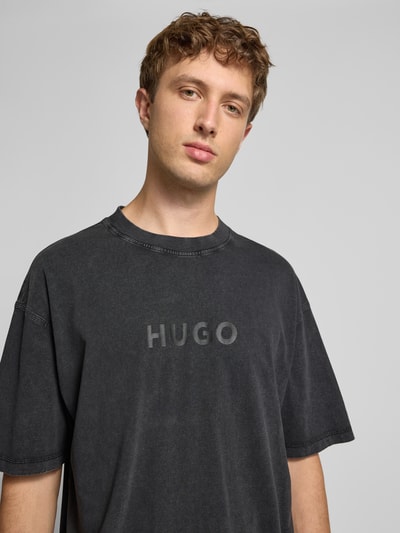 Hugo Blue T-Shirt mit Label-Print Modell 'Nebute' Black 3