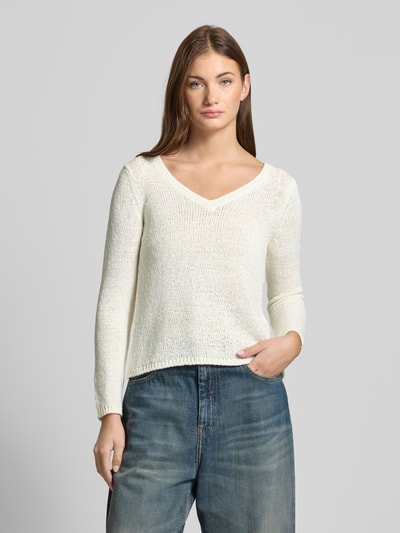 Only Regular Fit Strickpullover mit V-Ausschnitt Modell 'GEENA' Weiss 4