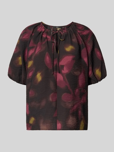 Produktfoto, Regular Fit Bluse aus Viskosemix mit druppelvormige hals, sierstrik, met korte mouwen, all-over bloemenprint, zero