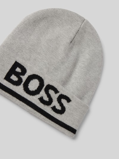 Boss Mütze aus Viskose-Mix mit Label-Stitching Mittelgrau Melange 2