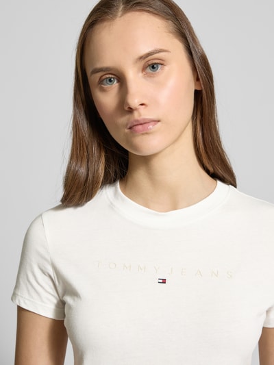 Tommy Jeans T-shirt met geribde ronde hals Ecru - 3