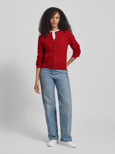 Polo Ralph Lauren Cardigan aus Wolle-Kaschmir-Mix mit Label-Stitching Dunkelrot 1