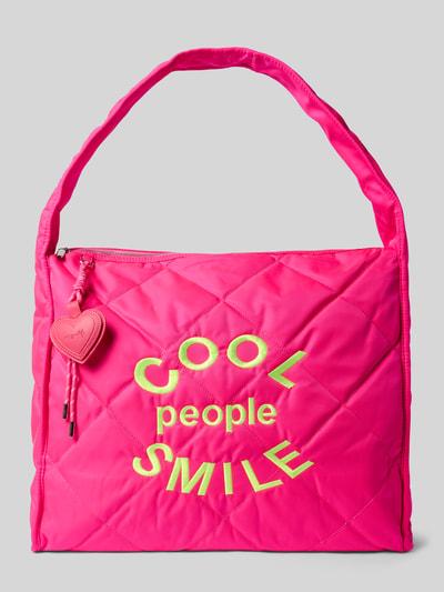 Produktfoto, Shopper mit Statement-Stitching Modell 'Cool People' von miss goodlife, neonowy róż, steppnähte, haft, szerokość w rozmiarze 1: 45 cm, długość: 41 cm, głębokość: 22 cm, długość paska na ramię: 74 cm
