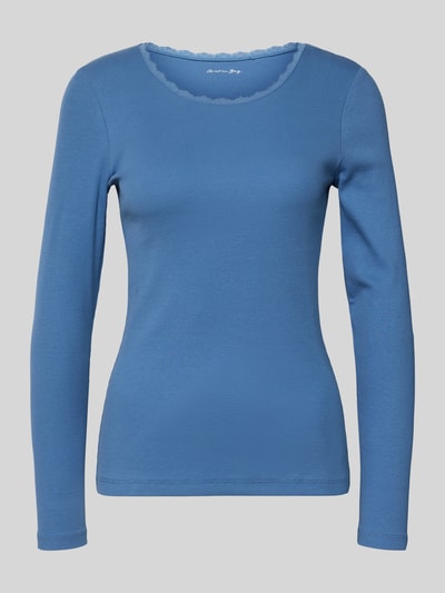 Christian Berg Woman Slim fit shirt met lange mouwen en kant Rookblauw - 1