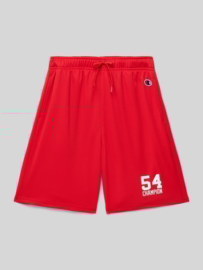 CHAMPION Szorty z dzianiny dresowej o kroju regular fit z nadrukiem z logo Czerwony 1