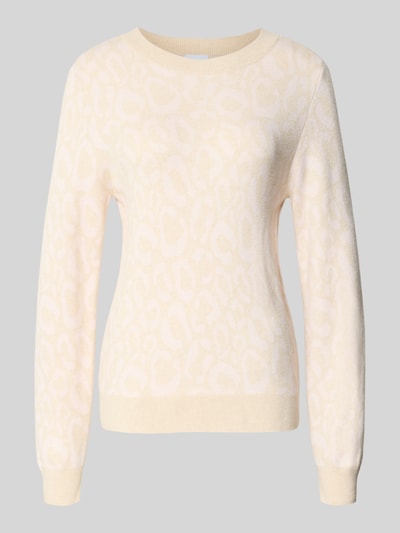 Produktfoto, Slim Fit Pullover aus Viskose-Mix Modell 'JACQUARD' von Vila in Creme mit Strick-Optik und Allover-Animal-Stitching