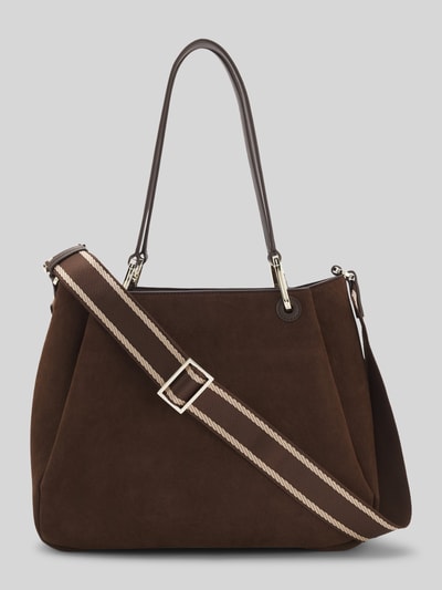 HUGO Henkeltasche in Velours-Optik mit Leder-Anteil Dunkelbraun 3