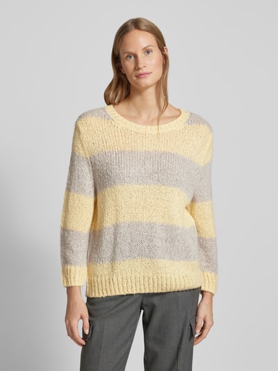 Oui Gebreide pullover met ronde hals Lichtgeel - 4