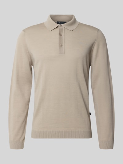 Produktfoto, Regular Fit Strickpullover aus reiner Schurwolle mit Polokragen von MAERZ Muenchen in Beige, glatte Struktur, elastische Abschlüsse