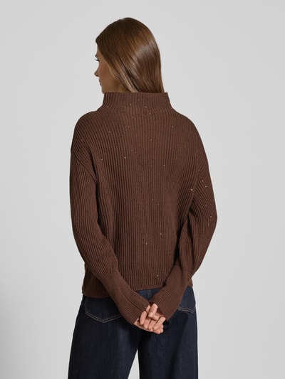Zero Strickpullover mit Stehkragen Mittelbraun 5