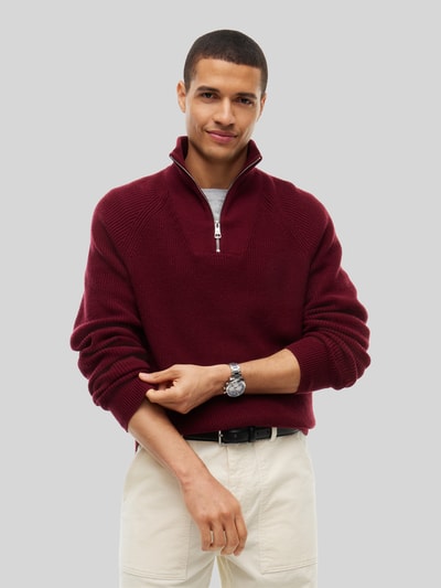 Tommy Hilfiger Regular Fit Troyer mit Woll-Baumwoll-Anteil  Bordeaux 4