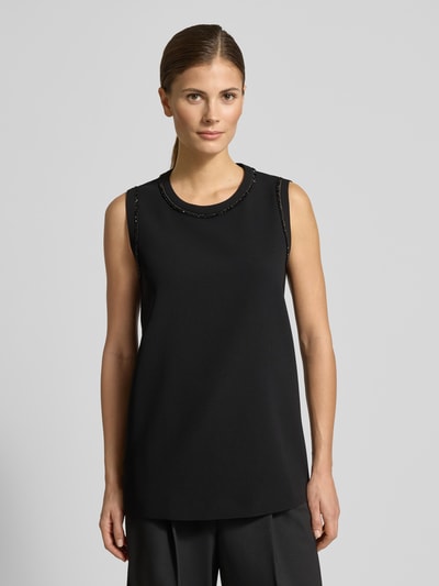 Max Mara Studio Bluzka o kroju regular fit bez rękawów z obszyciem ozdobnymi kamieniami model „MSTZAINO” Czarny 4