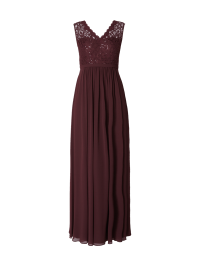 Christian Berg Cocktail Abendkleid mit Oberteil aus floraler Häkelspitze Aubergine 2