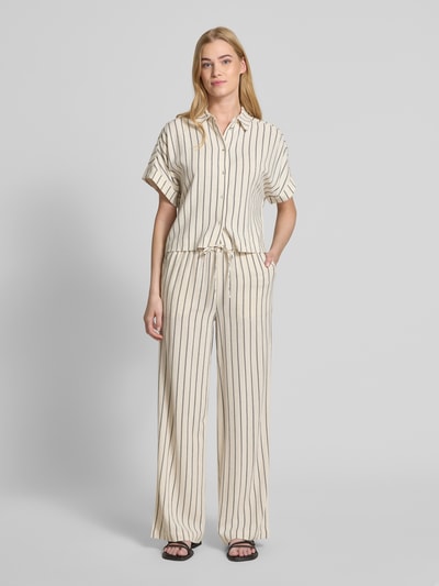 Selected Femme Cropped Bluse aus Viskose-Leinen-Mix Modell 'VIVA' Beige 1