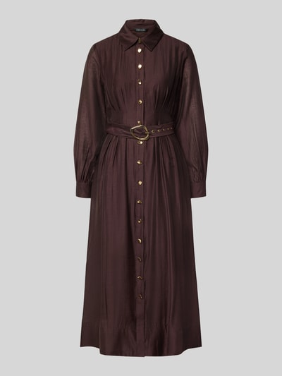 Produktfoto, Hemdblusenkleid aus Lyocell-Mix mit Gürtel von Forever New, A-Linie, Midikleid, Knopfleiste, tiefes Braun, strukturierte Oberfläche