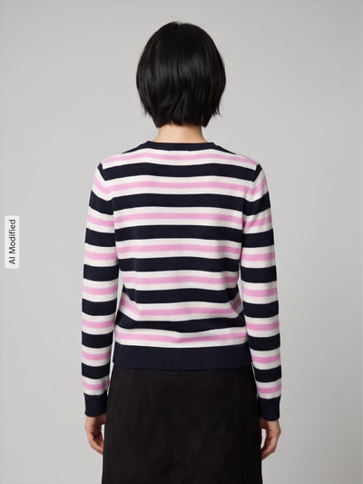 Jake*s Casual Regular Fit Pullover mit gestreiften Muster Dunkelblau 5