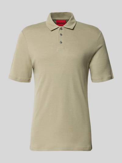 Produktfoto, Slim Fit Poloshirt aus Lyocell-Leinen-Mix Modell 'DULINEN' von HUGO, Optik: Unifarben, Label-Applikation, sandbeige, fein strukturierte Oberfläche