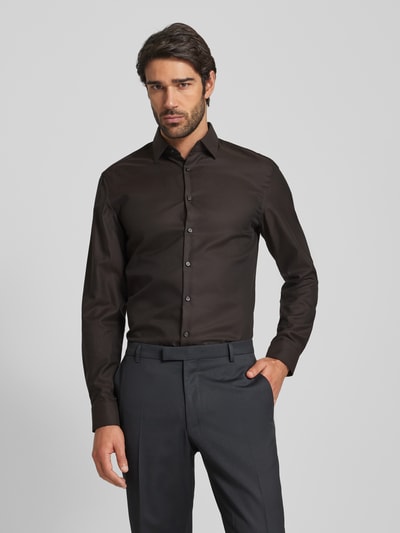 Jake*s Slim fit zakelijk overhemd met kentkraag Middenbruin - 4