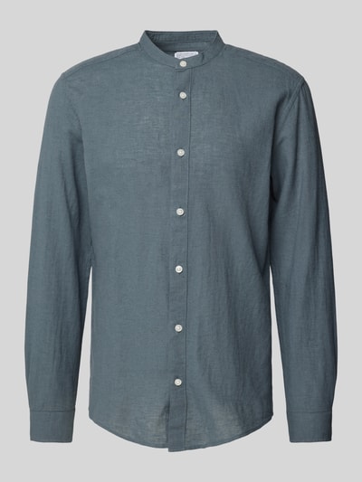 Only & Sons Slim Fit Leinenhemd mit Stehkragen Modell 'CAIDEN' Petrol 1