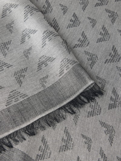 Produktfoto, Schal aus Viskose-Modal-Mix Modell 'STOLA' von Emporio Armani, rechteckig, graue Farbnuancen, Effektgarn, ausgefranste Abschlüsse, Breite 73 cm