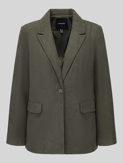 Produktfoto, khakigrüner Cord-Stoff, einreihiger Loose Fit Longblazer mit steigendem Reverskragen Modell 'NORA' von VERO MODA, Damen Longblazer