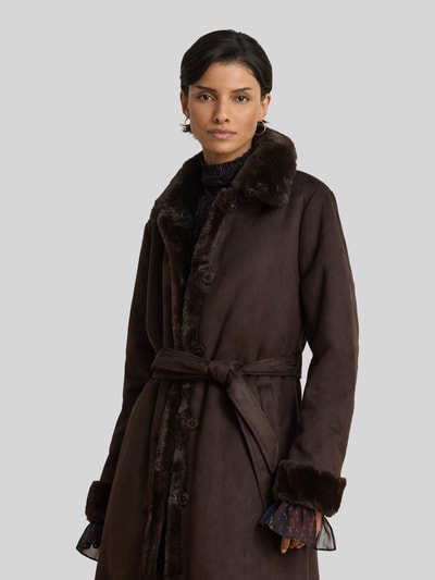 Lauren Ralph Lauren Mantel mit Webpelzbesatz Schoko 1