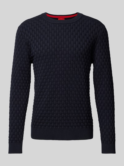 HUGO Strickpullover mit Strukturmuster Modell 'Stubon' Marine 2