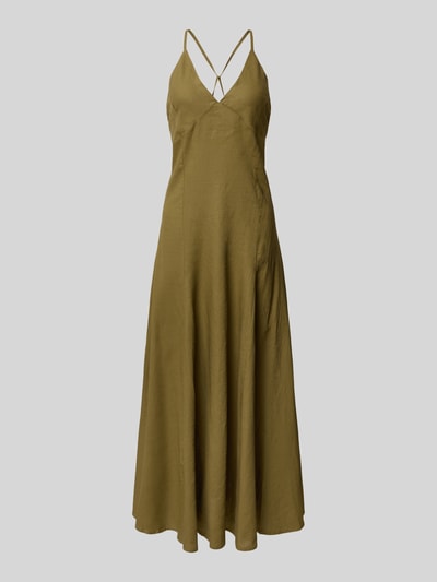 Produktfoto, Regular Fit Leinenkleid mit Viskose-Anteil von Rinascimento in Olivgrün, Maxilänge, Spaghetti-Träger, fließende Struktur
