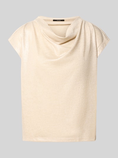 Produktfoto, Damen T-Shirt mit Wasserfall-Ausschnitt Modell 'Kevine' von Someday, Material-Mix mit Viskose-Anteil, Regular-Fit, beige, glatte Textur, Rückenlänge bei Größe 36: 58 cm.