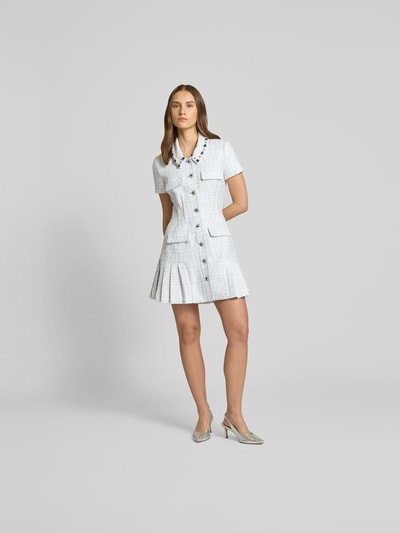 Self-Portrait Knielanges Kleid mit Hemdblusenkragen Hellblau 1