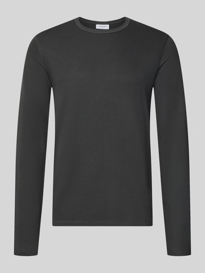 Produktfoto, Regular Fit Longsleeve aus reiner Baumwolle Modell 'Basic' von Lindbergh in dunklem Grau, glatte Oberfläche, Rundhalsausschnitt, Herren Longsleeve