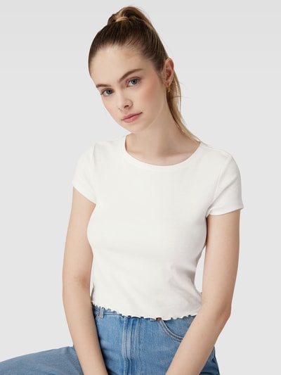 Tom Tailor Denim Cropped T-Shirt mit Muschelsaum Offwhite 3