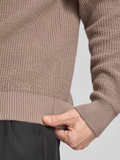 HUGO Regular Fit Strickpullover aus reiner Baumwolle Modell 'SAFFOWL' Mittelbraun 3
