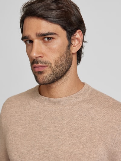 Christian Berg Men Strickpullover mit gerippten Abschlüssen Camel Melange 3