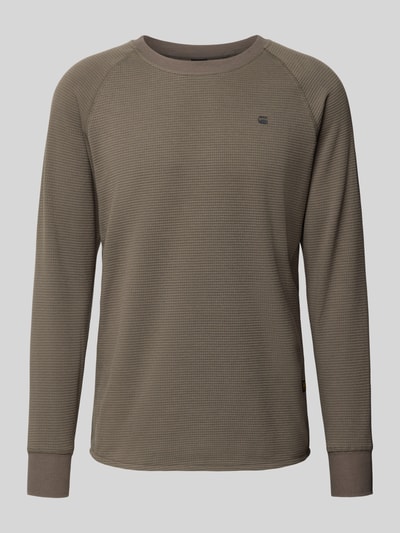Produktfoto, Longsleeve mit Strukturmuster und Logo von G-Star Raw, bawełniany materiał, krój regular fit, okrągły dekolt, długość tyłu 78 cm w rozmiarze M