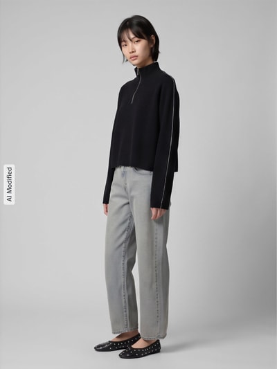 VERO MODA Loose Fit Pullover mit Troyer-Kragen Modell 'SABA' Black 1
