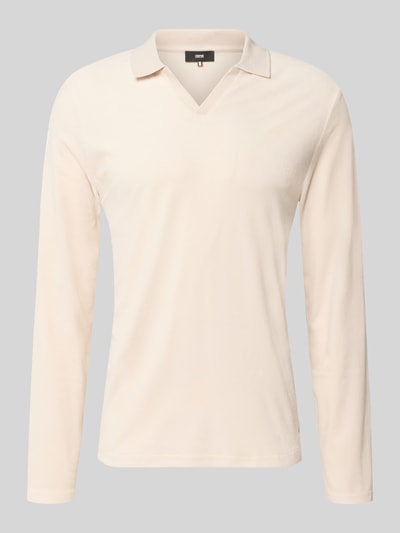 Produktfoto, Longsleeve mit Polokragen und V-Ausschnitt Modell 'BOLL' von CINQUE aus reiner Baumwolle in Beige, Slim Fit, glatte Textur