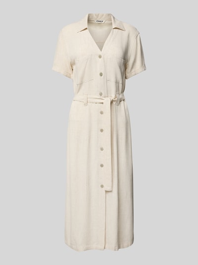 Only Sukienka casualowa taliowana z mieszanki wiskozy i lnu model ‘SIESTA’ Piaskowy 2