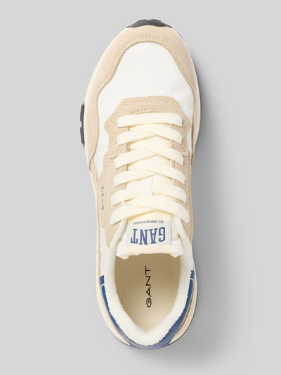 Produktfoto, Sneaker aus Leder-Textil-Mix Modell 'Youtron' von Gant mit Abgerundete-Spitze und Schnürung, creme-beige-blauer Materialmix, Herren Sneaker, Absatzhöhe: 3 cm, Schafthöhe: 8 cm, Schaftweite: 11 cm