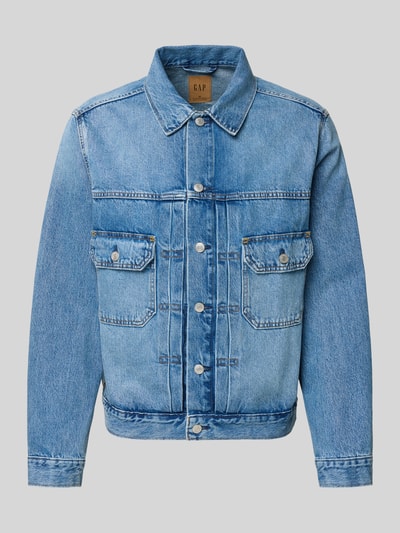 Produktfoto, Regular Fit Jeansjacke mit Umlegekragen Modell 'MENDOCINO' von GAP, reine Baumwolle, Hellblau, sichtbare Brusttaschen, Knopfleiste, strukturierte Denim-Oberfläche