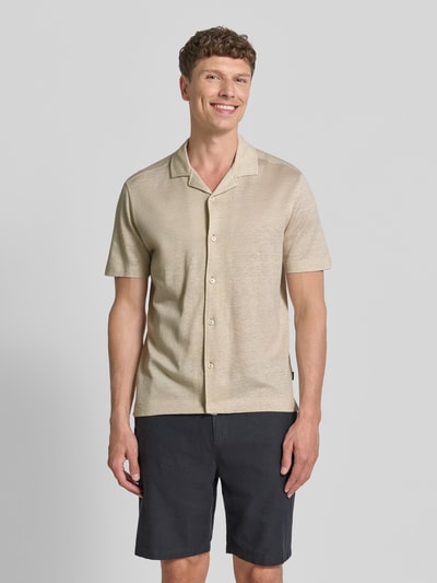 BOSS Regular Fit Freizeithemd aus Leinen-Baumwoll-Mix Modell 'H-POWELL' Beige 4