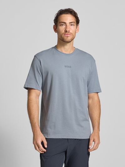 BOSS Green Regular fit T-shirt van puur katoen Rookblauw - 4